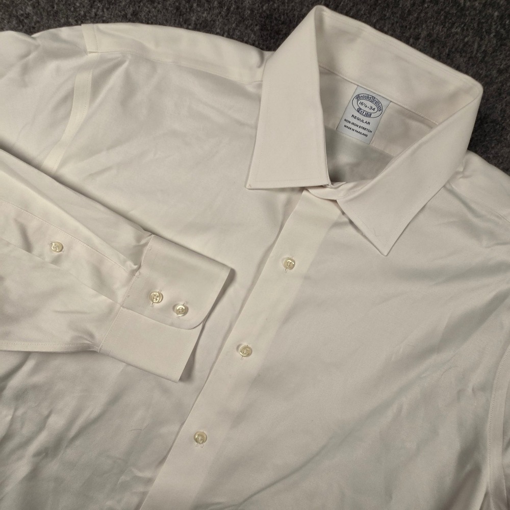 Brooks Brothers Dress Shirt Mens 16.5 34 White Non-Iron Stretch Supima Cotton